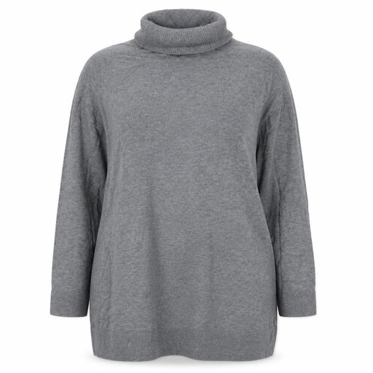 H&M Women Grey UK 14 Roll Neck Long Sleeve Knit Tunic Jumper