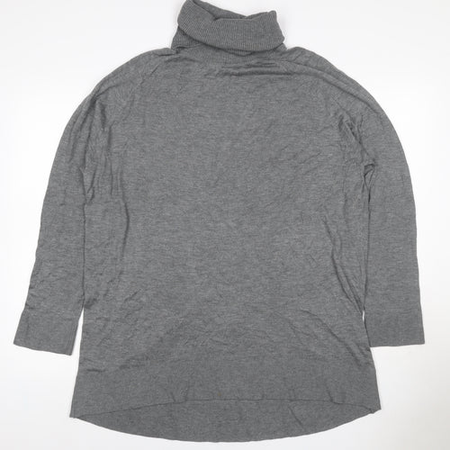 H&M Women Grey UK 14 Roll Neck Long Sleeve Knit Tunic Jumper