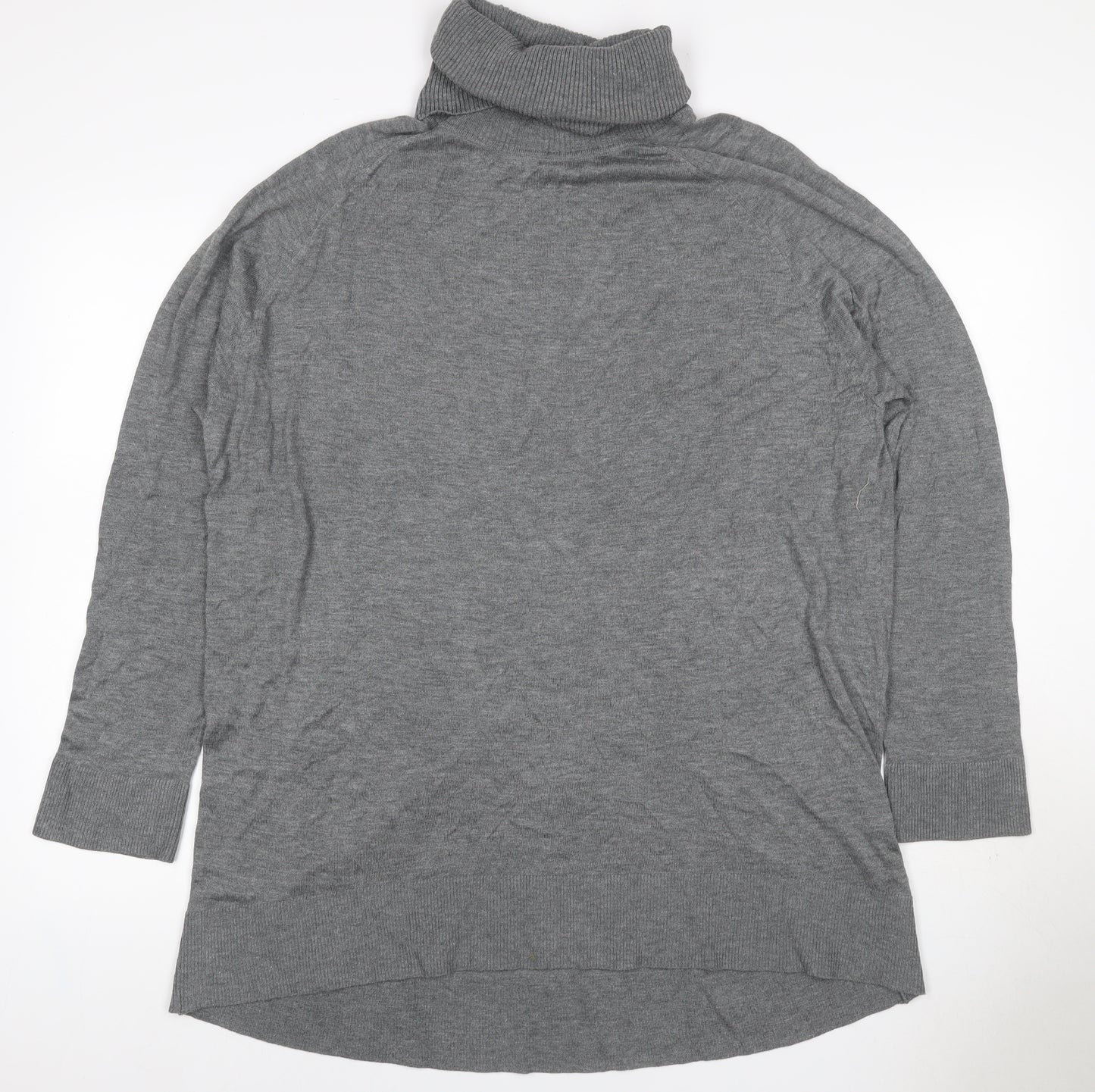 H&M Women Grey UK 14 Roll Neck Long Sleeve Knit Tunic Jumper