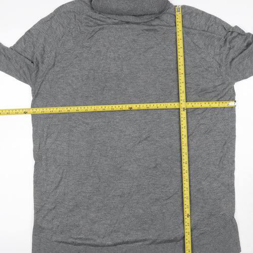 H&M Women Grey UK 14 Roll Neck Long Sleeve Knit Tunic Jumper