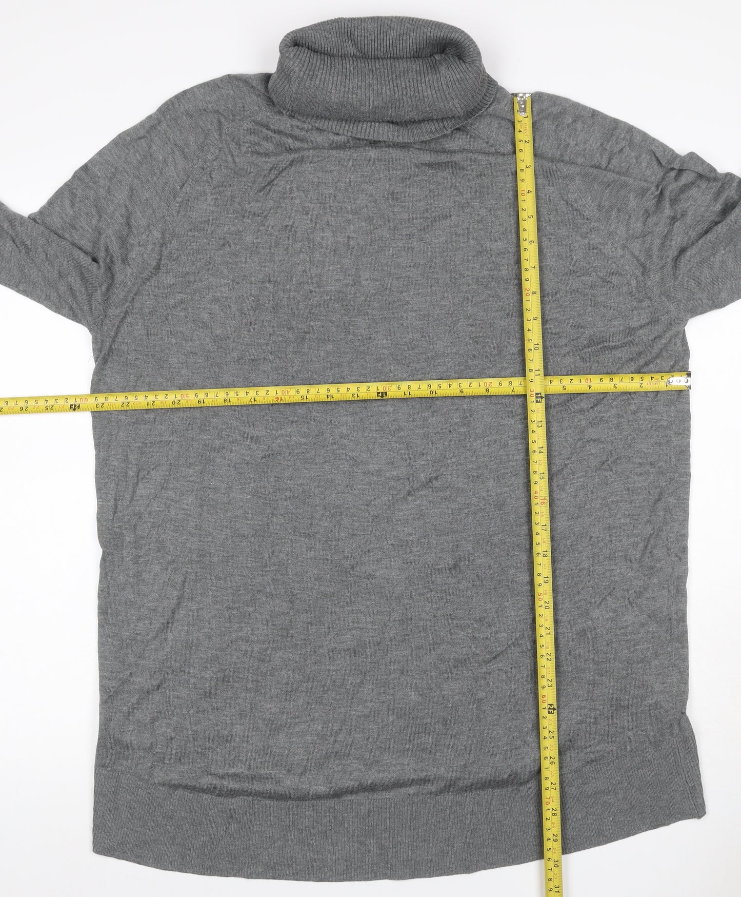 H&M Women Grey UK 14 Roll Neck Long Sleeve Knit Tunic Jumper