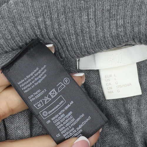 H&M Women Grey UK 14 Roll Neck Long Sleeve Knit Tunic Jumper