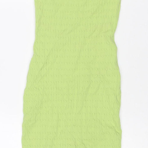Bershka Women Green XS Bodycon Mini Knit Sleeveless Dress