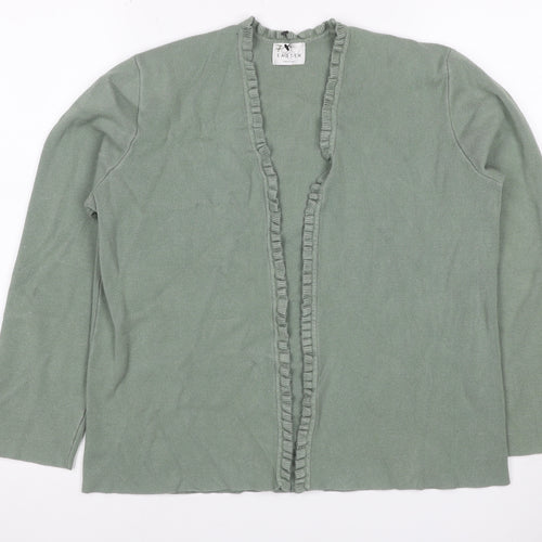 Eastex Women Green UK 14 Open Ruffle V-Neck Long Sleeve Cardigan
