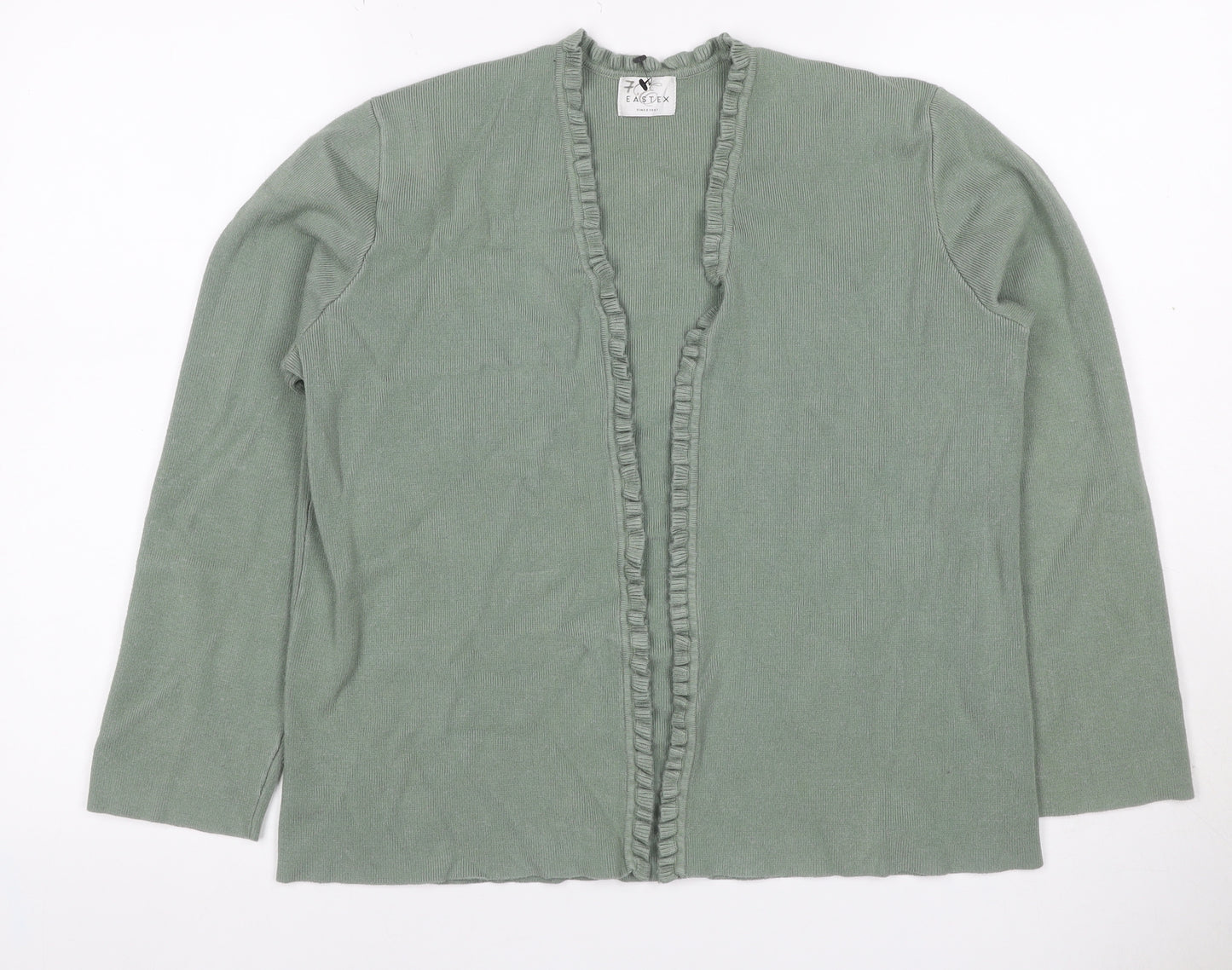 Eastex Women Green UK 14 Open Ruffle V-Neck Long Sleeve Cardigan