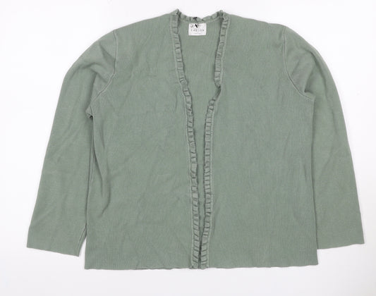 Eastex Women Green UK 14 Open Ruffle V-Neck Long Sleeve Cardigan