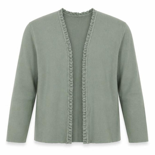 Eastex Women Green UK 14 Open Ruffle V-Neck Long Sleeve Cardigan