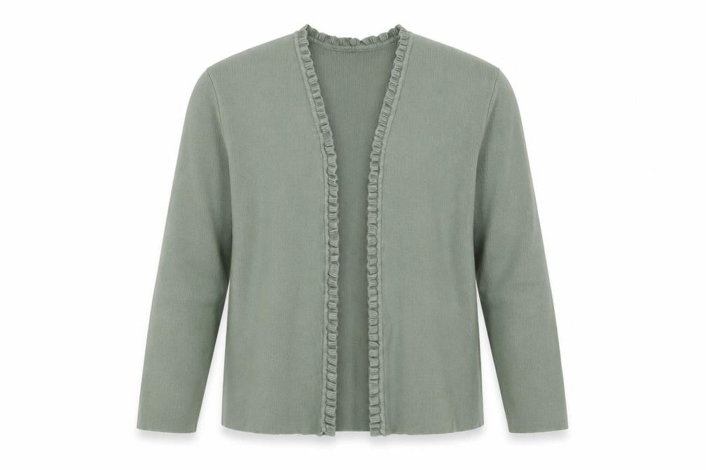 Eastex Women Green UK 14 Open Ruffle V-Neck Long Sleeve Cardigan