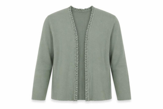 Eastex Women Green UK 14 Open Ruffle V-Neck Long Sleeve Cardigan