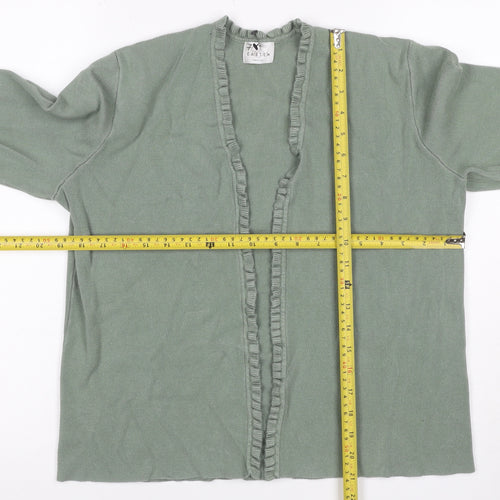 Eastex Women Green UK 14 Open Ruffle V-Neck Long Sleeve Cardigan