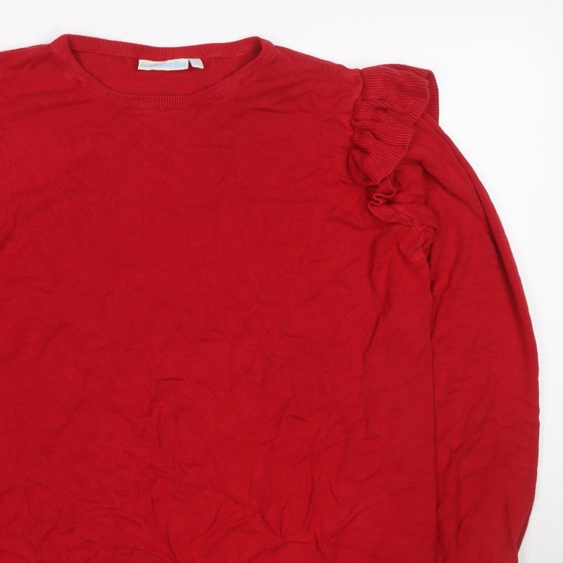 JoJo Maman Bébé Women Red L Ruffle Shoulder Knit Pullover Jumper