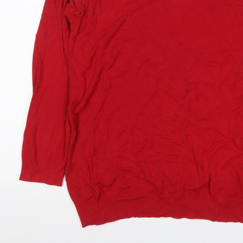 JoJo Maman Bébé Women Red L Ruffle Shoulder Knit Pullover Jumper