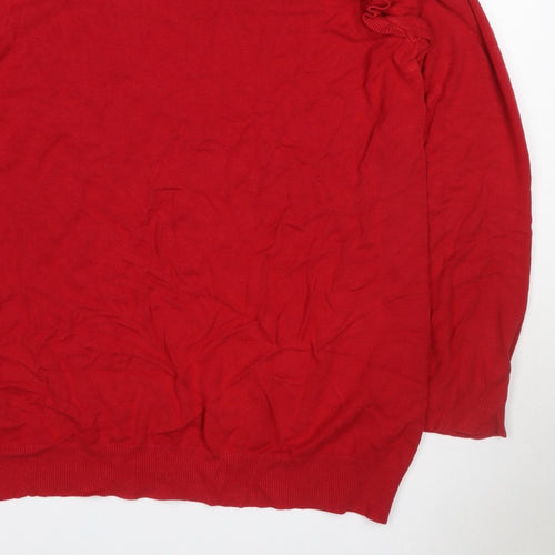 JoJo Maman Bébé Women Red L Ruffle Shoulder Knit Pullover Jumper