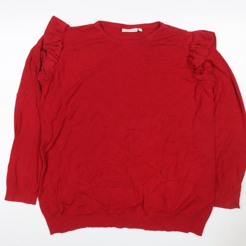 JoJo Maman Bébé Women Red L Ruffle Shoulder Knit Pullover Jumper