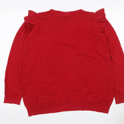 JoJo Maman Bébé Women Red L Ruffle Shoulder Knit Pullover Jumper