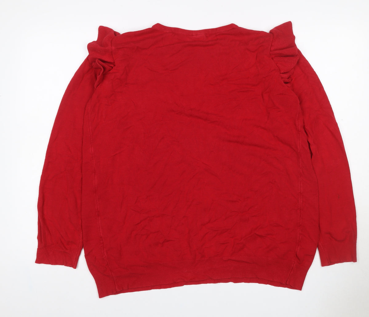 JoJo Maman Bébé Women Red L Ruffle Shoulder Knit Pullover Jumper