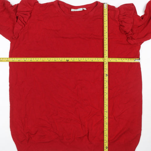 JoJo Maman Bébé Women Red L Ruffle Shoulder Knit Pullover Jumper