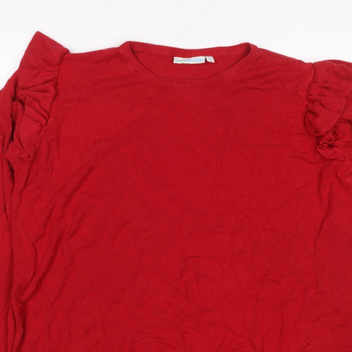 JoJo Maman Bébé Women Red L Ruffle Shoulder Knit Pullover Jumper