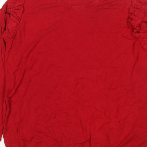 JoJo Maman Bébé Women Red L Ruffle Shoulder Knit Pullover Jumper