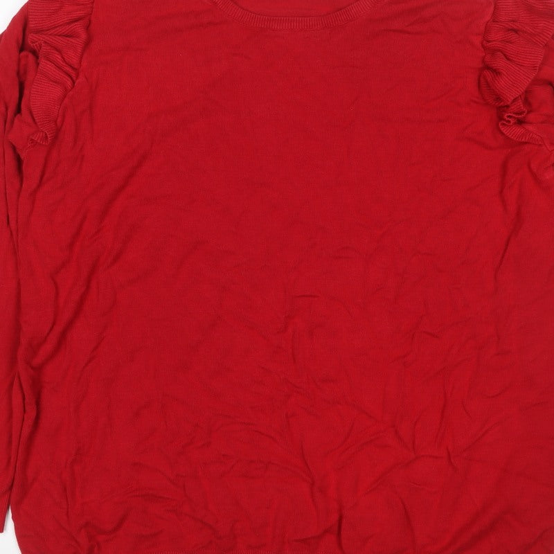 JoJo Maman Bébé Women Red L Ruffle Shoulder Knit Pullover Jumper