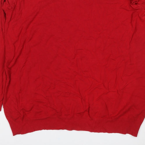 JoJo Maman Bébé Women Red L Ruffle Shoulder Knit Pullover Jumper