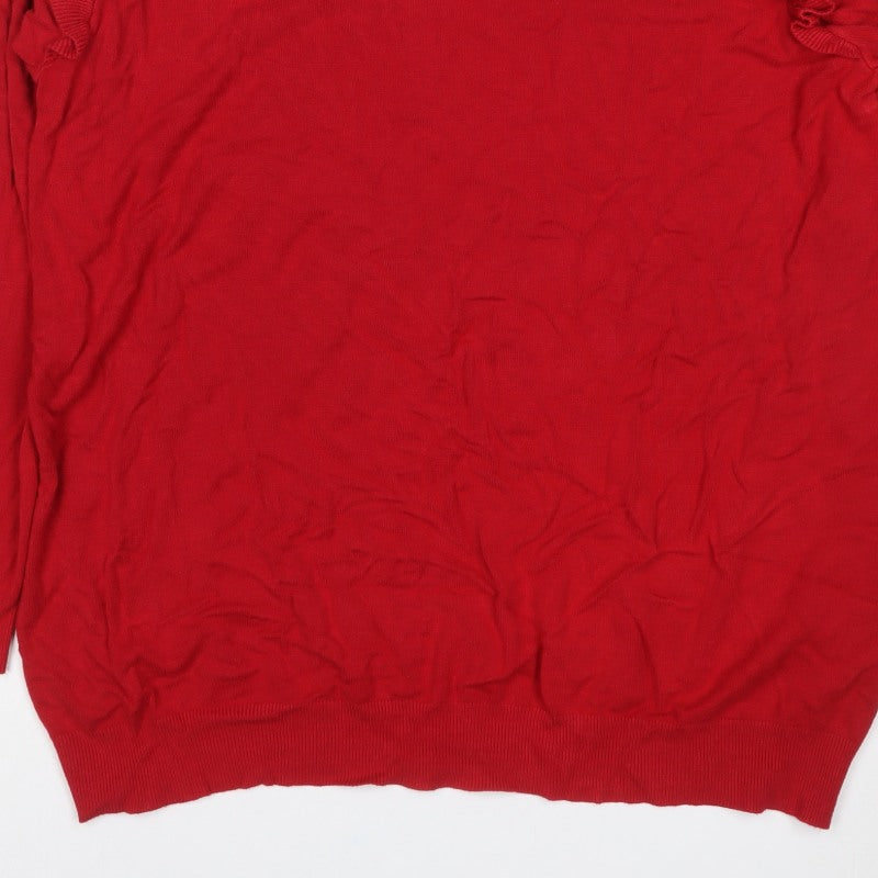 JoJo Maman Bébé Women Red L Ruffle Shoulder Knit Pullover Jumper