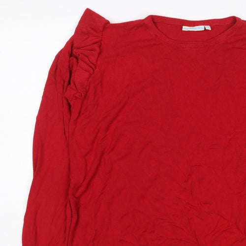 JoJo Maman Bébé Women Red L Ruffle Shoulder Knit Pullover Jumper