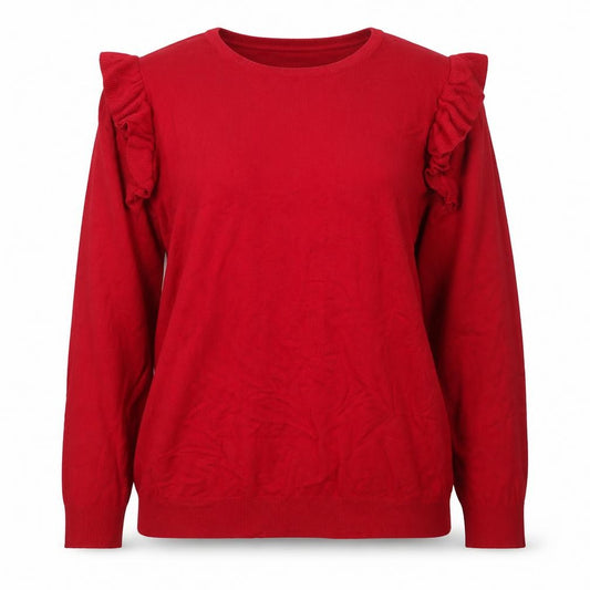 JoJo Maman Bébé Women Red L Ruffle Shoulder Knit Pullover Jumper