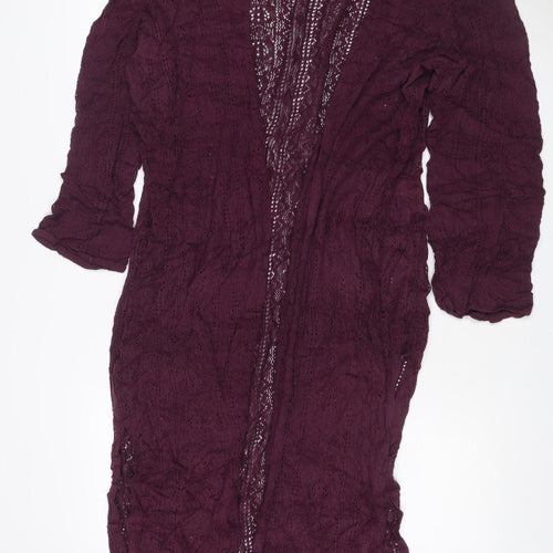 M&S Women Purple UK 18 Open Knit Long Sleeve Cardigan