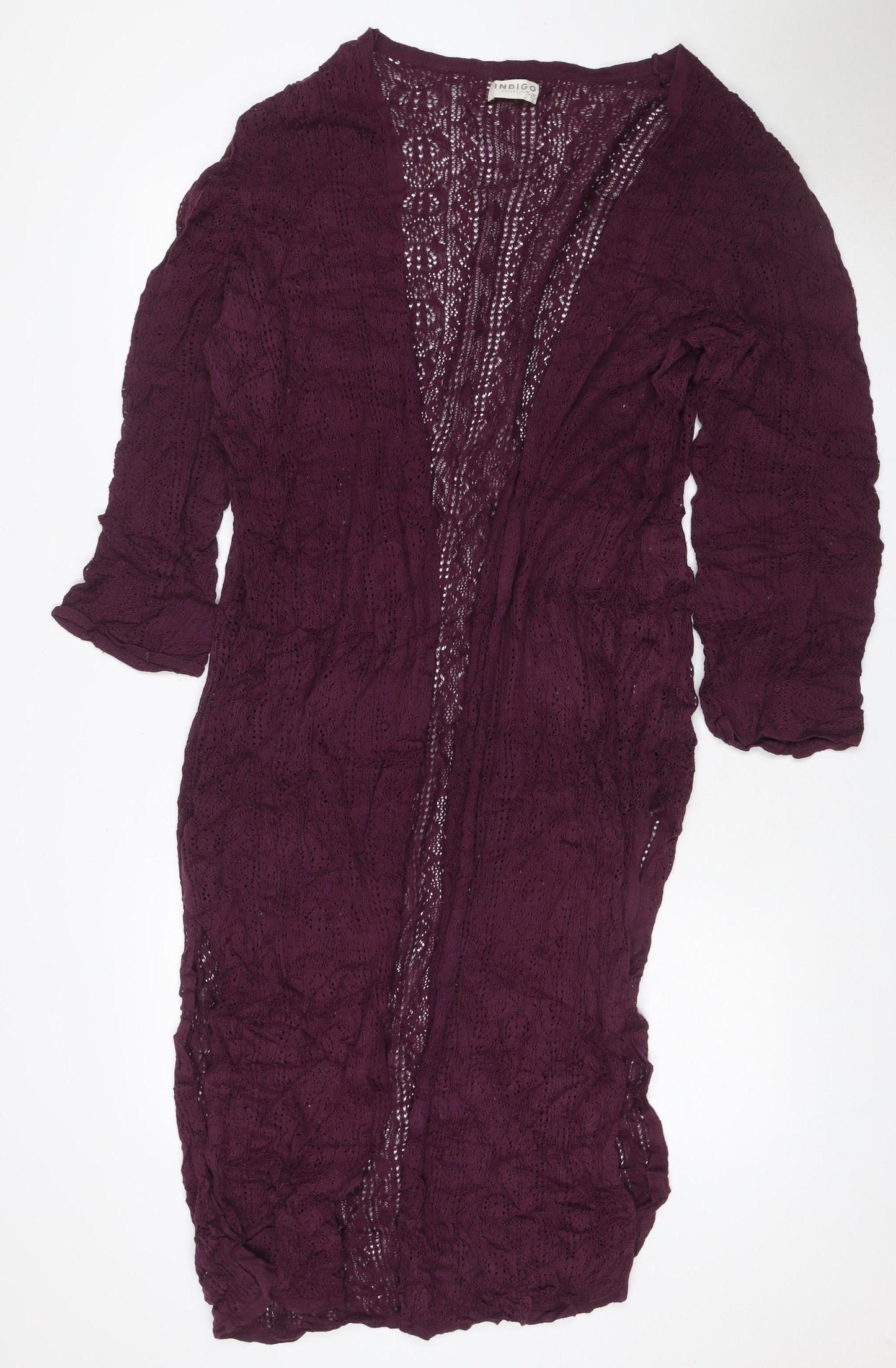 M&S Women Purple UK 18 Open Knit Long Sleeve Cardigan