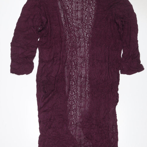 M&S Women Purple UK 18 Open Knit Long Sleeve Cardigan