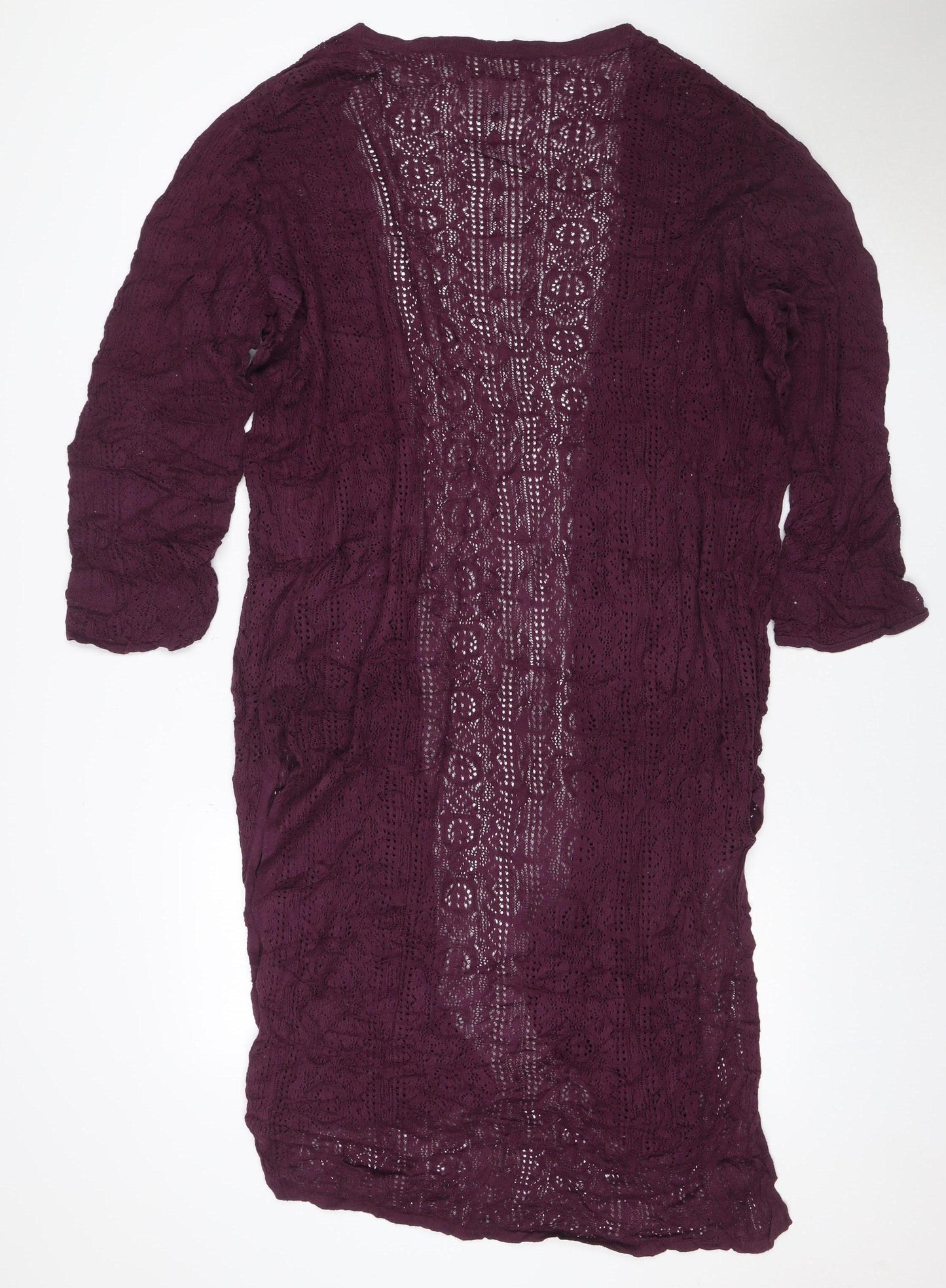 M&S Women Purple UK 18 Open Knit Long Sleeve Cardigan