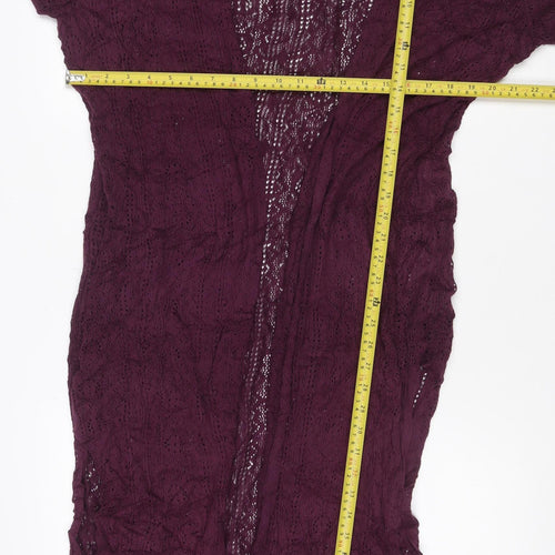 M&S Women Purple UK 18 Open Knit Long Sleeve Cardigan