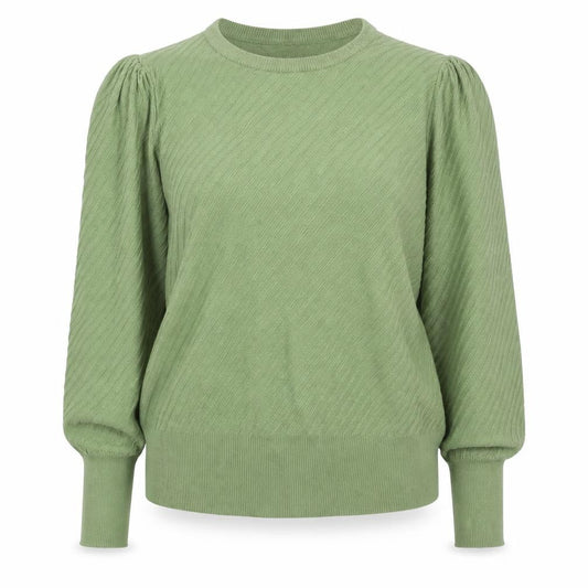 Marks and Spencer Women Green Size 16 Puff Sleeve Crew Neck Knit Jumper