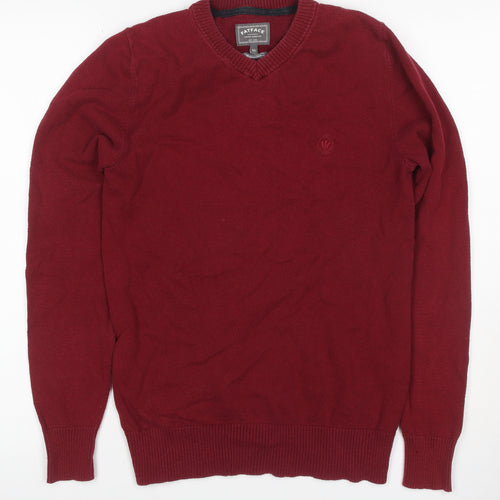 FatFace Men's Red XS V-Neck Pullover Cotton Blend Knit Jumper Logo