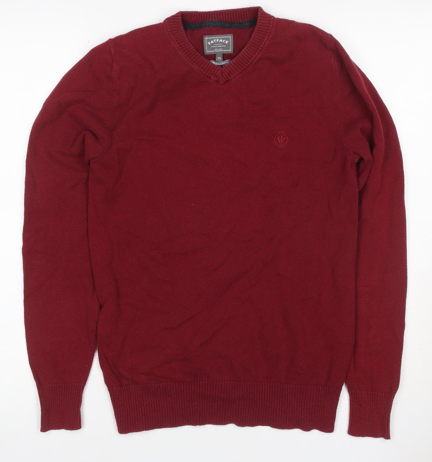 FatFace Men's Red XS V-Neck Pullover Cotton Blend Knit Jumper Logo