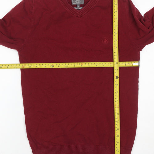 FatFace Men's Red XS V-Neck Pullover Cotton Blend Knit Jumper Logo