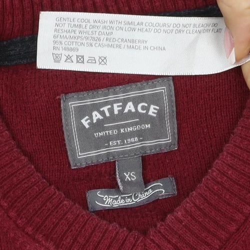FatFace Men's Red XS V-Neck Pullover Cotton Blend Knit Jumper Logo