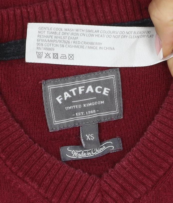 FatFace Men's Red XS V-Neck Pullover Cotton Blend Knit Jumper Logo