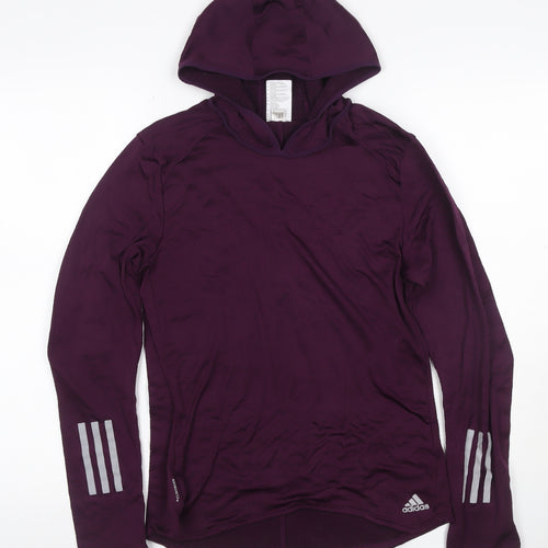 adidas Women Purple S Climawarm Hooded Long Sleeve Activewear Top