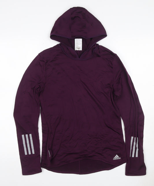 adidas Women Purple S Climawarm Hooded Long Sleeve Activewear Top