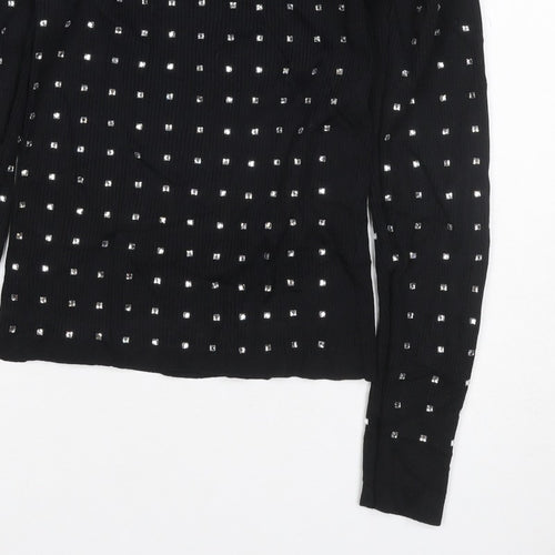 River Island Women Black UK 6 Basic Studded High Neck Long Sleeve Top