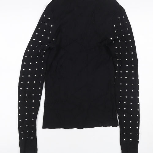 River Island Women Black UK 6 Basic Studded High Neck Long Sleeve Top