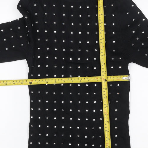River Island Women Black UK 6 Basic Studded High Neck Long Sleeve Top