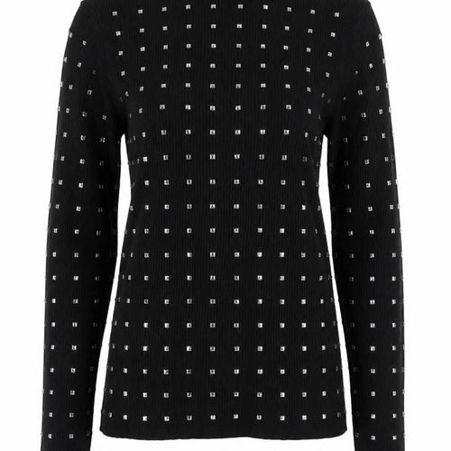 River Island Women Black UK 6 Basic Studded High Neck Long Sleeve Top