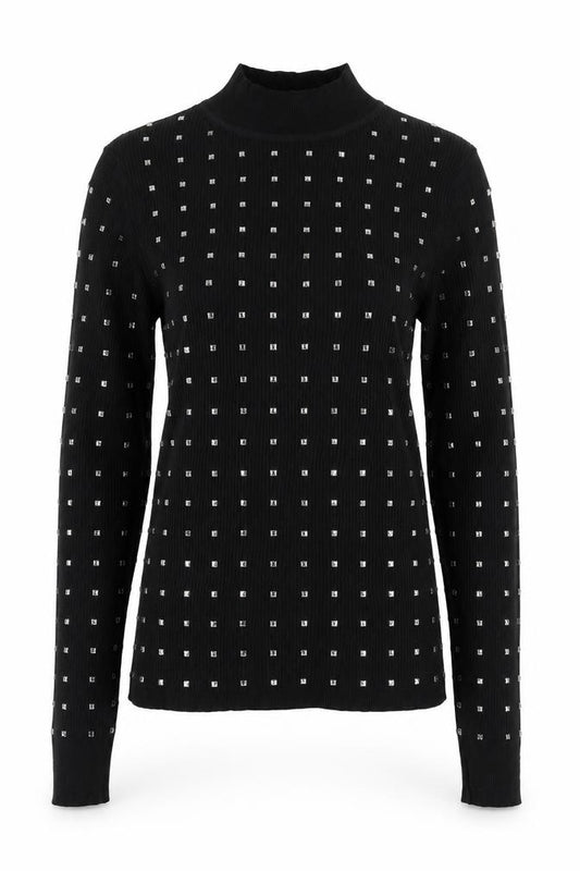 River Island Women Black UK 6 Basic Studded High Neck Long Sleeve Top