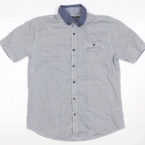 Red Herring Men's Blue White Geometric Shirt M Short Sleeve Button-Up