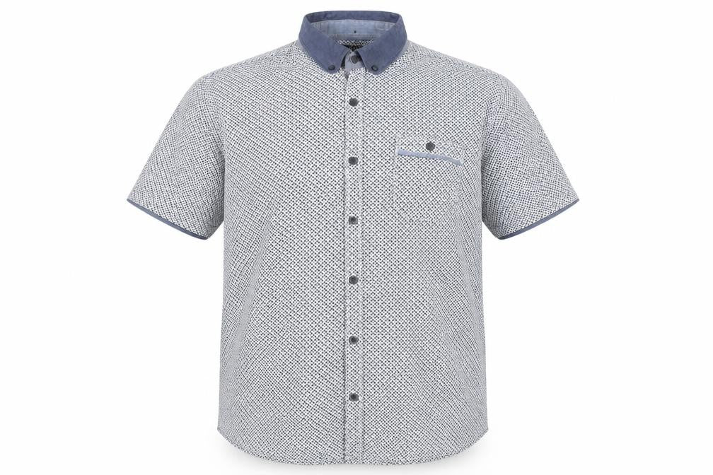 Front view of Red Herring Men's Blue White Geometric Shirt M Short Sleeve Button-Up