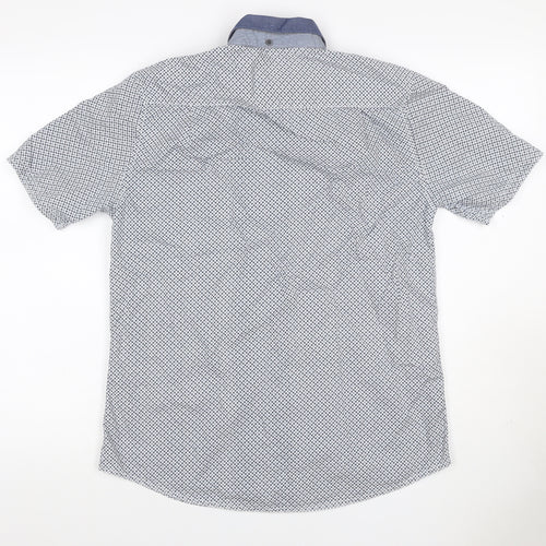 Red Herring Men's Blue White Geometric Shirt M Short Sleeve Button-Up