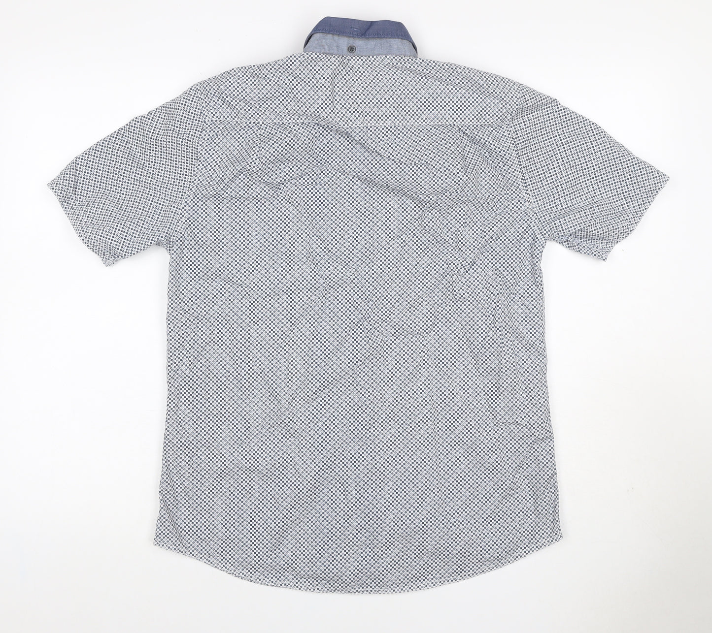 Red Herring Men's Blue White Geometric Shirt M Short Sleeve Button-Up